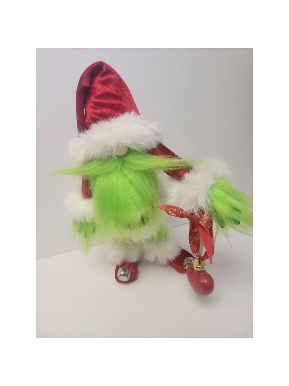 Grinch Santa Gnome Handmade Holiday Decor Luxury Velvet Faux Fur - Picture 3 of 10